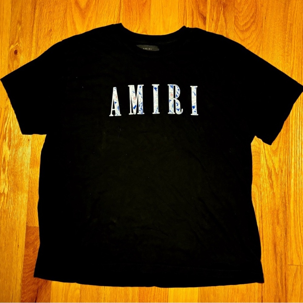 AMIRI Black T-Shirt with Blue White Logo